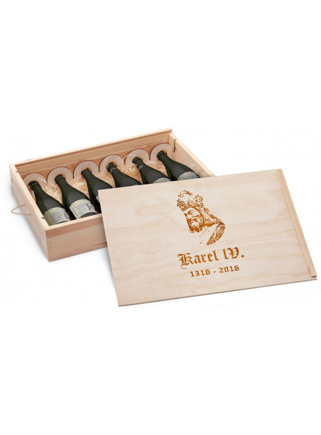dřevěná krabice na 6 vín - Karel IV.