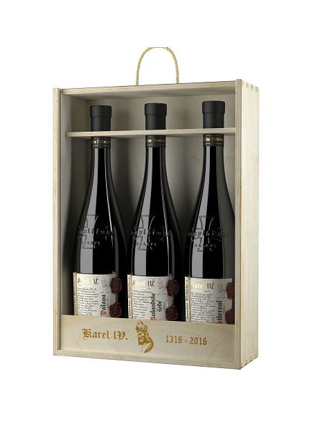 dřevěná krabice na 3 vína - Karel IV.