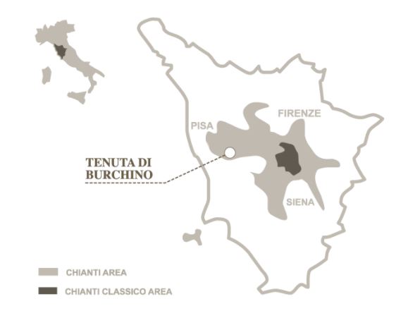 Vinice Burchino vinařství Castellani se nachází v severozápadním Toskánsku.