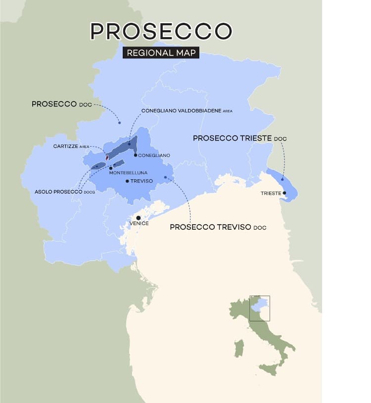Prosecco mapa regionu