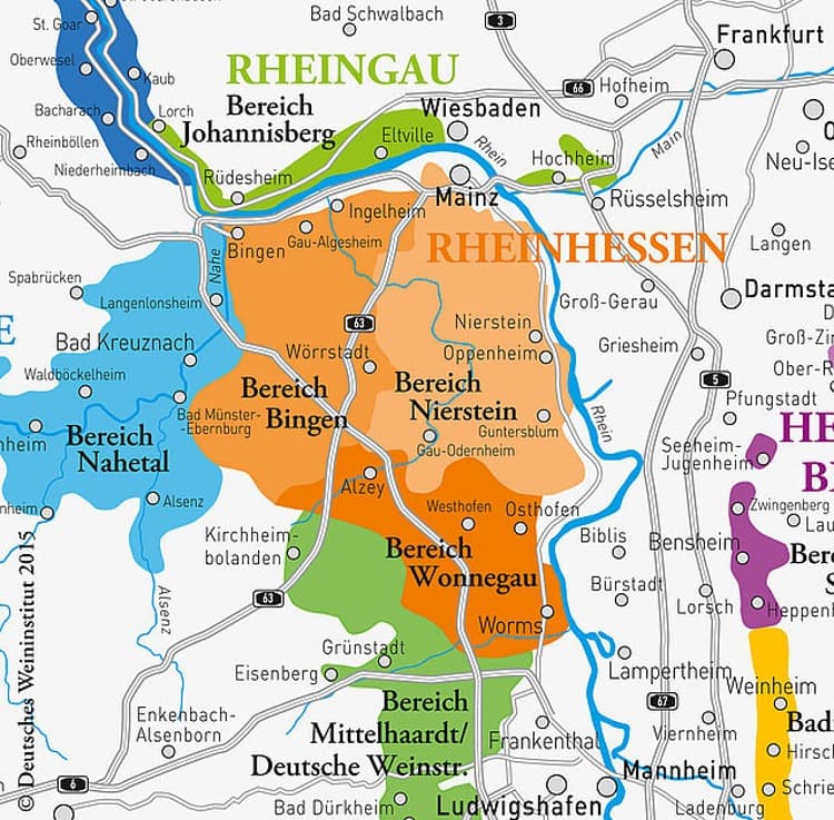 Rheinhessen - mapa vinřského regionu